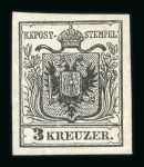 Stamp of Austria » 1850 Issue Austria Österreich 1850 3Kr Probe in schwarz