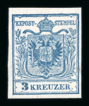 Stamp of Austria » 1850 Issue Austria Österreich 1850 3Kr Probe in blau