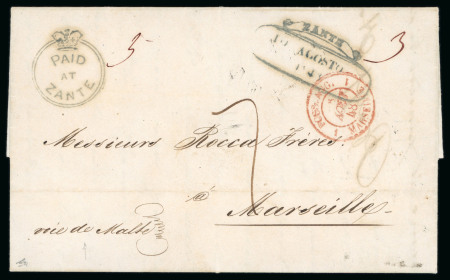 Stamp of Ionian Islands » 	British Protectorate » Crown Circle Handstamps (S.G. CC1 - CC4) Ionian Islands 1848 Paid at Zante entire to Marseille