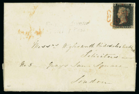 Stamp of Ireland » Postal History (Arranged alphabetically by County) Dublin - Fairview: 1840 1d black, plate 5 QK, tied
