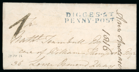 Stamp of Ireland » Postal History (Arranged alphabetically by County) Dublin - Digges Street: 1816 Small neat folded entire