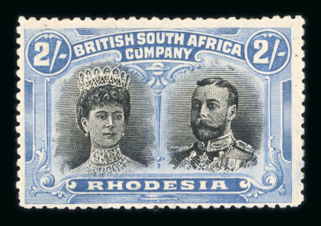 Stamp of Rhodesia 1910-1913 2/- black and China-blue, mint with full gum