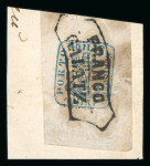 Stamp of Romania » 1858 (1st Nov.) - 1861 Moldavia - Handstruck at Jassy - Imperforate 40 parale blue on bluish paper on small fragment cancelled FRANCO GALATZ marking in black
