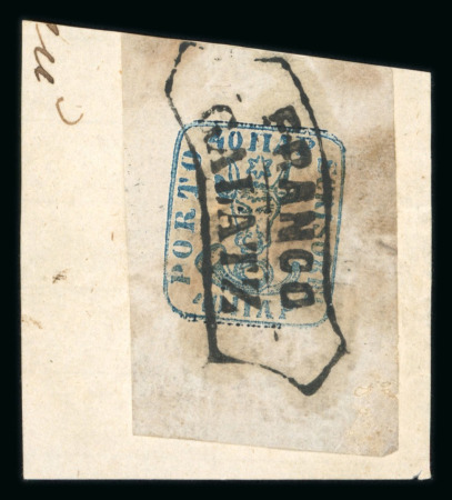 Stamp of Romania » 1858 (1st Nov.) - 1861 Moldavia - Handstruck at Jassy - Imperforate 40 parale blue on bluish paper on small fragment cancelled FRANCO GALATZ marking in black