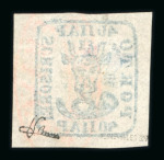 Stamp of Romania » 1858 (1st Nov.) - 1861 Moldavia - Handstruck at Jassy - Imperforate 40 parale blue on white paper, cancelled FRANCO JASSY marking in red