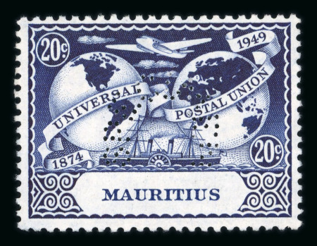 Stamp of Mauritius » Later Issues 1949 UPU 20c deep blue and 35c purple, with perforation SPECIMEN