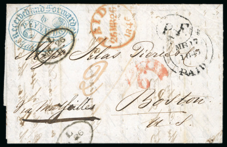 Stamp of Ionian Islands » 	British Protectorate » Stampless mail Ionian Islands 1846 entire Zante to Boston, USA