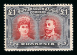 Stamp of Rhodesia 1910-13 £1 rose-scarlet and bluish black mint