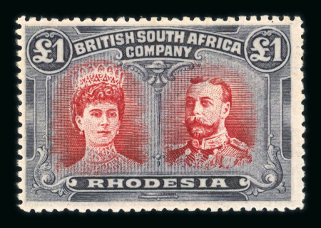 Stamp of Rhodesia 1910-13 £1 rose-scarlet and bluish black mint