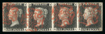 Stamp of Great Britain » 1840 1d Black and 1d Red plates 1a to 11 1840 1d. black, KA-KD, Pl. 1b, superb used strip of