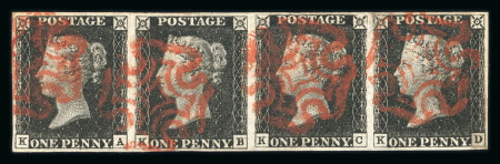 Stamp of Great Britain » 1840 1d Black and 1d Red plates 1a to 11 1840 1d. black, KA-KD, Pl. 1b, superb used strip of
