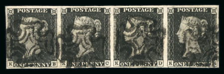 Stamp of Great Britain » 1840 1d Black and 1d Red plates 1a to 11 1840 1d. black, KB-KE, Pl. 1b, superb used strip of