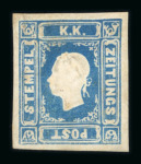 Stamp of Austria » 1858-59 Newspaper Stamp Austria Österreich 1858-59 Zeitungsm. 1,05Kr blau mit Abklatsch