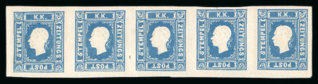 Stamp of Austria » 1858-59 Newspaper Stamp Austria Österreich 1858-59 Ztgsm. 1,05Kr blau  waagr. 5er Streifen
