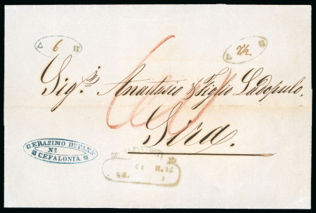 Stamp of Ionian Islands » Postal History » Mail to and from Foreign Destinations Ionian Islands 1856 Cephalonia to Syros, oval accountancy