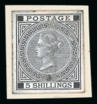 Stamp of Great Britain » 1855-1900 Surface Printed » 1867-83 High Values 1867 5/- stamp size die proof in black on glazed card,