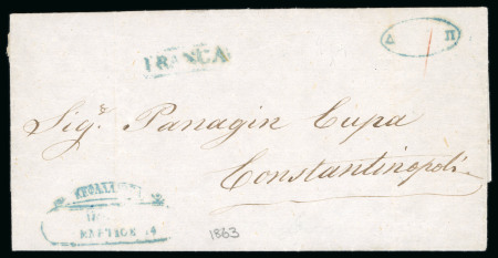 Stamp of Ionian Islands » Postal History » Mail to and from Foreign Destinations Ionian Islands 1863 Cephalonia to Constantinople, oval accountancy