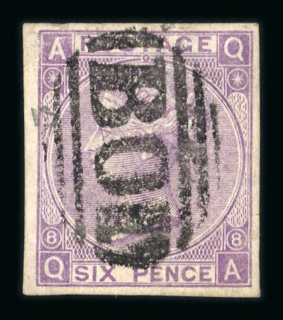 Stamp of Great Britain » 1855-1900 Surface Printed » 1867-80 Large Uncoloured Corner Letters, Wmk Spray of Rose 1869 6d. dull violet, QA, Pl. 8, variety imperforate,