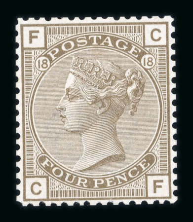 Stamp of Great Britain » 1855-1900 Surface Printed » 1880-83 Large Coloured Corner Letters, Wmk Imperial Crown 1880 4d. grey-brown, CF, Pl.18, line perf. 14 ex "Before
