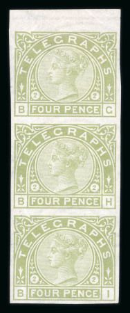 Stamp of Great Britain » Telegraphs 1880 Telegraphs: 1877 4d. sage-green, BG-BI vertical
