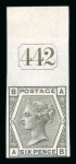 Stamp of Great Britain » 1855-1900 Surface Printed » 1873-80 Large Coloured Corner Letters 1876 6d. deep-grey, AB, Pl.15, imperforate imprimatur