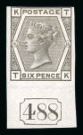 Stamp of Great Britain » 1855-1900 Surface Printed » 1873-80 Large Coloured Corner Letters 1873-80 6d. deep-grey, TK, Pl.16, imperforate imprimatur