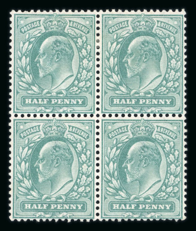 Stamp of Great Britain » King Edward VII » 1902-10 De La Rue Issues 1902 1/2d. blue-green block of four, variety watermark