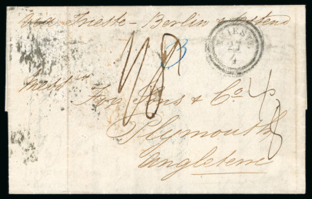 Stamp of Ionian Islands » Postal History » Mail to and from Foreign Destinations Ionian Islands 1851 and two 1860 entires Zacynthos to Plymouth
