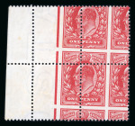 Stamp of Great Britain » King Edward VII » 1911 Harrison & Sons Issues 1911 1d. rose red, block of four showing a spectacular