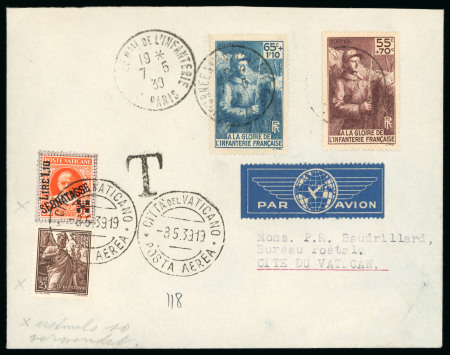 Stamp of Italy » Vatican State Vatican 1939 incoming postage dues on airmail cover from France