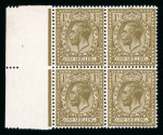 Stamp of Great Britain » King George V » 1912-24 Profile Head Issues 1912-24 1/- deep bronze-brown, a superb mint NH block