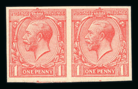 Stamp of Great Britain » King George V » 1912-24 Profile Head Issues 1921 1d. pale scarlet imperf coil trial pair no watermark