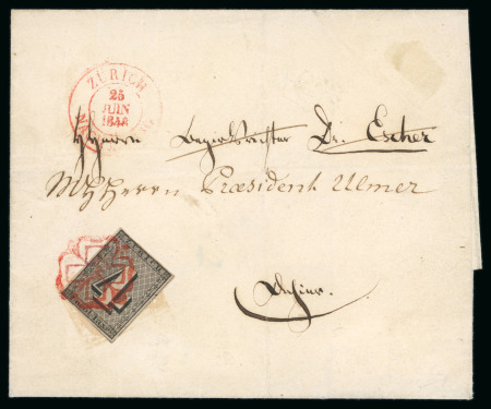 Stamp of Switzerland / Schweiz » Kantonalmarken » Zürich 1846, Zürich 4, Type III, mit waagerechten Unterdrucklinien, auf Brief