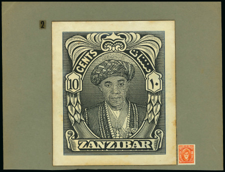 Stamp of Zanzibar 1953 Sultan Khalifa, original artwork for stamps made by De la Rue