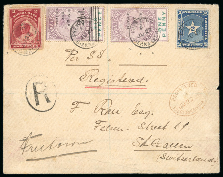 Stamp of Sierra Leone 1898 (Jun 22) envelope to Switzerland with 1897 Fiscals 1d and 2 1/2d on 6d type 8 along with Niger Coast and Liberia stamps