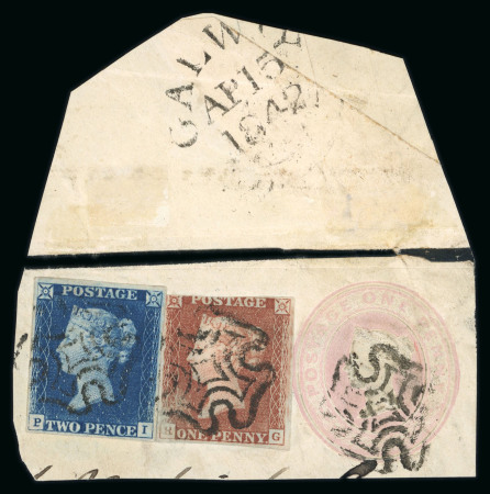 Stamp of Great Britain » 1840 2d Blue (ordered by plate number) 1842 (Ap.15. 42) small piece of 1d. pink mourning envelope,
