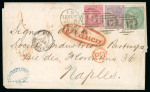 Stamp of Great Britain » 1854-1900 Postal History of the Perforated Line Engraved and Surface Printed Issues 1860 (JU 8) entire from Leeds to Naples, bearing 4d.,