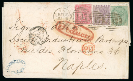 Stamp of Great Britain » 1854-1900 Postal History of the Perforated Line Engraved and Surface Printed Issues 1860 (JU 8) entire from Leeds to Naples, bearing 4d.,