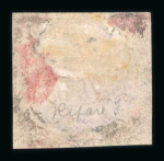 Stamp of Romania » 1858 Moldavian Bull's (21 July) Handstruck at Jassy on wove paper (81pa.) or laid paper (other values). 108 parale blue on pale pink, a round-cut stamp used at BAKEU, heavily restored