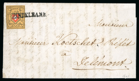 Stamp of Switzerland / Schweiz » Rayonmarken » Rayon II, gelb, ohne Kreuzeinfassung (STEIN A 1) 1850, Rayon II, Type 15, Stein A1-U, in der Mittel-Tabak Nuance auf Brief