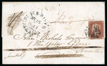 Stamp of Great Britain » 1841 1d Red 1843 (MY 16) entire letter from Jamaica via Worcester