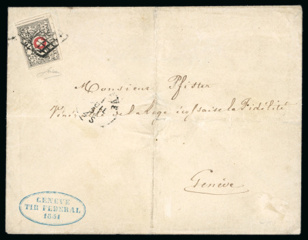 Stamp of Switzerland / Schweiz » "Waadt", "Neuenburg", "Winterthur" 1851, Waadt 5, farbfrisch, allseits voll- bis breitrandig auf Brief