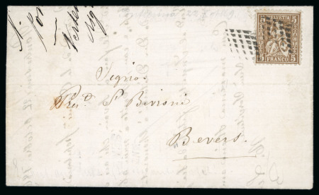 Stamp of Switzerland / Schweiz » Sitzende Helvetia Gezaehnt » Briefmarken 1862 1869, 5 Rp. braun, in frischen Farben, auf Brief, Stempelrarität