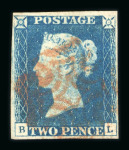 Stamp of Great Britain » 1840 2d Blue (ordered by plate number) 1840 2d blue pl.1 BL, fine to good margins, red MC