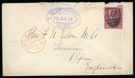 Stamp of Nigerias » Niger Company Territories Akassa (type 1): 1891 (Jan 23) envelope franked with 1887 6d Jubilee with a very good strike of "THE NIGER TERRITORIES / POST / OFFICE" triple oval ds