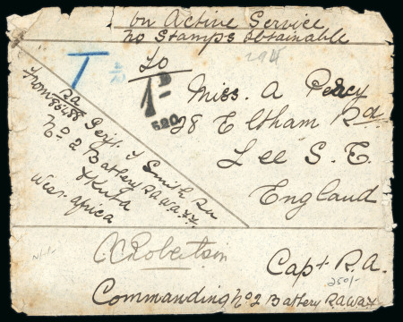 Stamp of Nigerias » West Africa Field Force Mail 1899 (Aug) Soldier´s envelope "from Sergt. L. Smith RN No 2 Battery. R.A.W.A.F.F. Okuta West Africa." to England