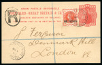 Stamp of British Levant  1890 & 1893, envelope with 80pa on 5d green and and uprated postal stationery card with 1893 Provisional 40pa on 1/2d
