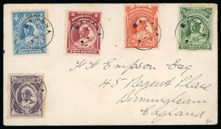 Stamp of Nigerias » Niger Coast Protectorate Bakana: 1895 (Jun 28) envelope from Bakana to England with 1894 1/2d to 5d