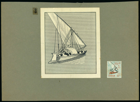Stamp of Sudan 196210p sailboat original artwork for the stamp made