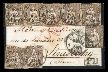 Stamp of Switzerland / Schweiz » Sitzende Helvetia Ungezähnt » 1857-62 Berner Druck, Dickes Papier 1862, 5 Rp. braun, 4. Berner Druckperiode, 8 Einzelmarken auf Brief